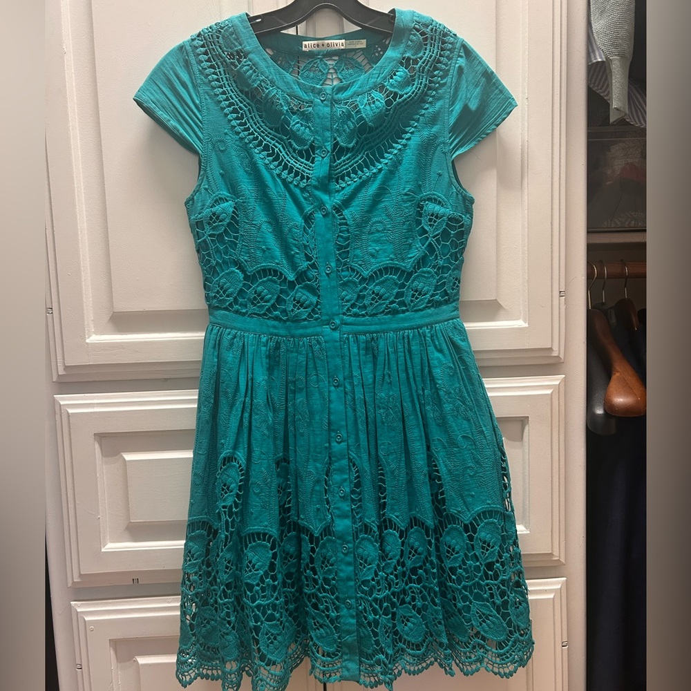 Alice + Olivia Turquoise Lace Dress